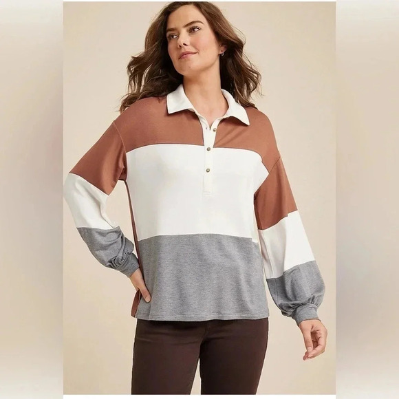 Rugby Colorblock Henley Tee, Size 1X - Picture 2 of 4